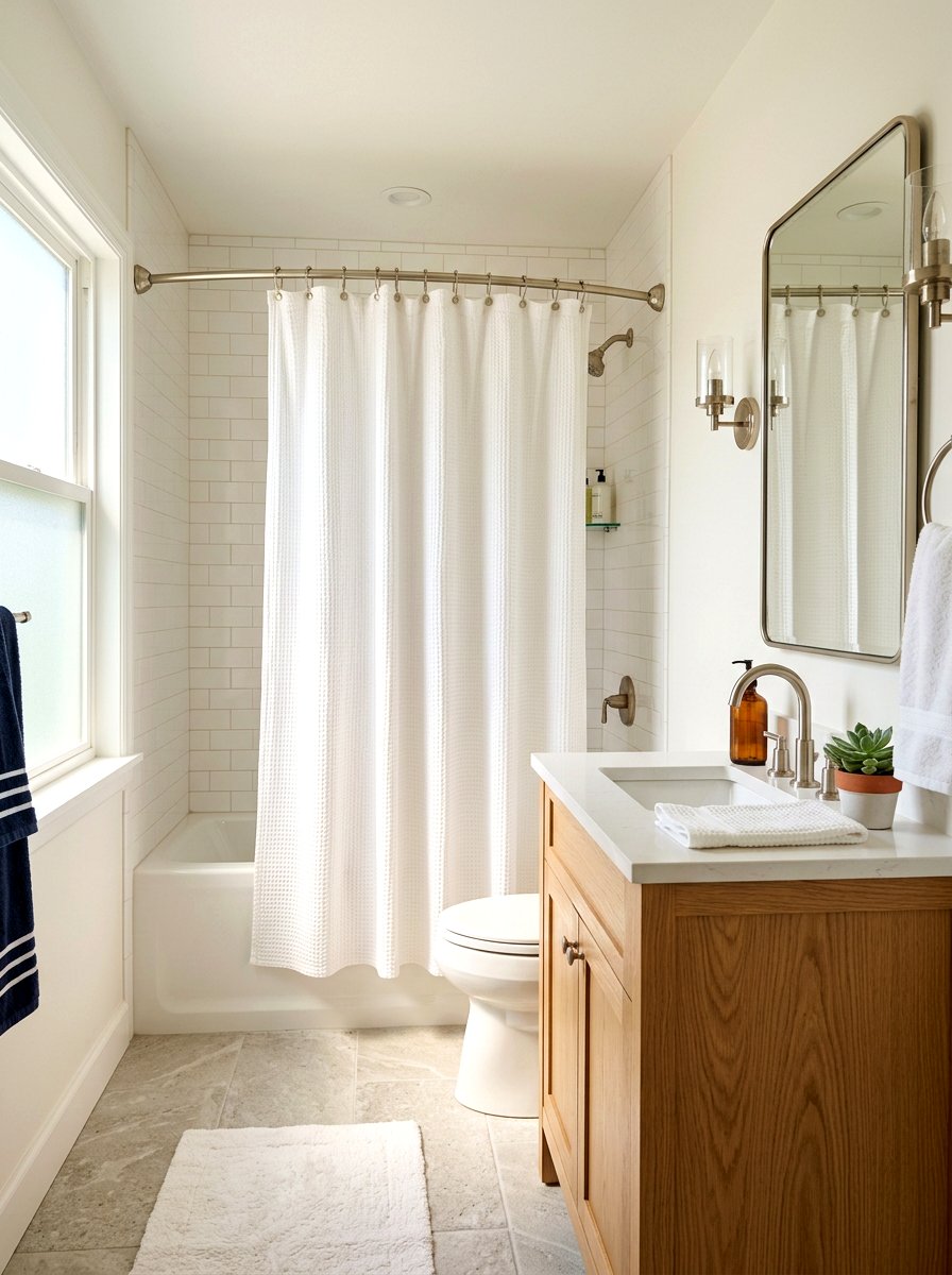 White waffle shower curtain - 30 shower curtain bathroom ideas
