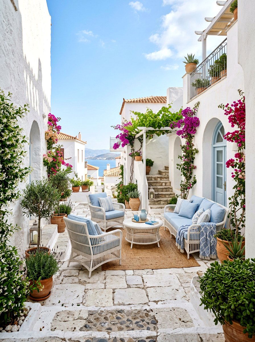 White washed courtyard - 30 Mediterranean front courtyard ideas
