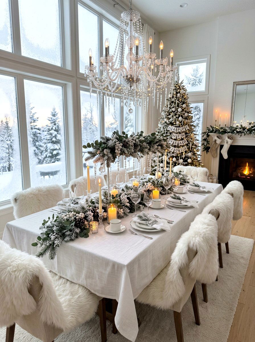 White winter dining room - 30 New Year dining room ideas