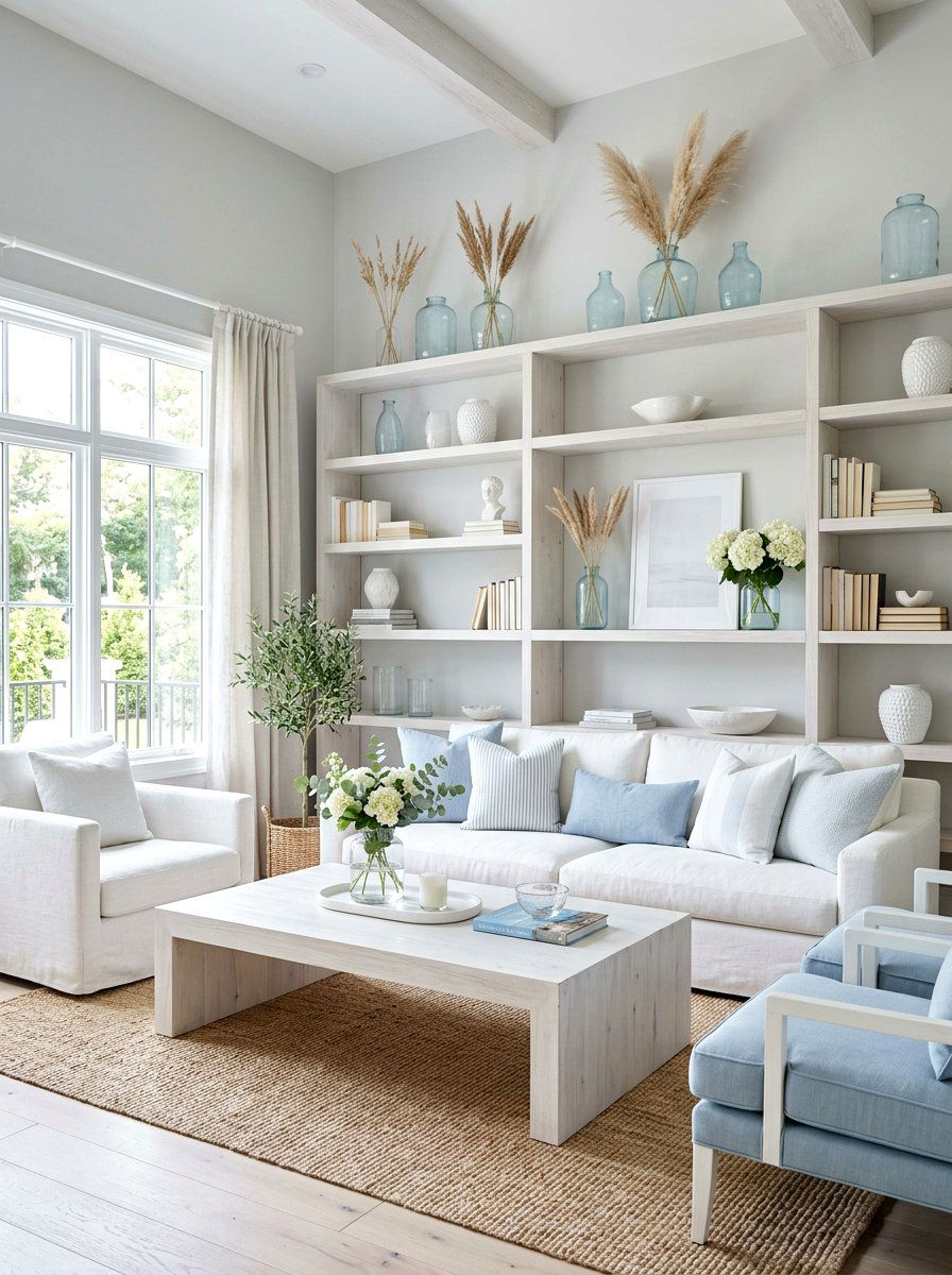 Whitewashed Wood Living Room - 30 ocean inspired living room ideas