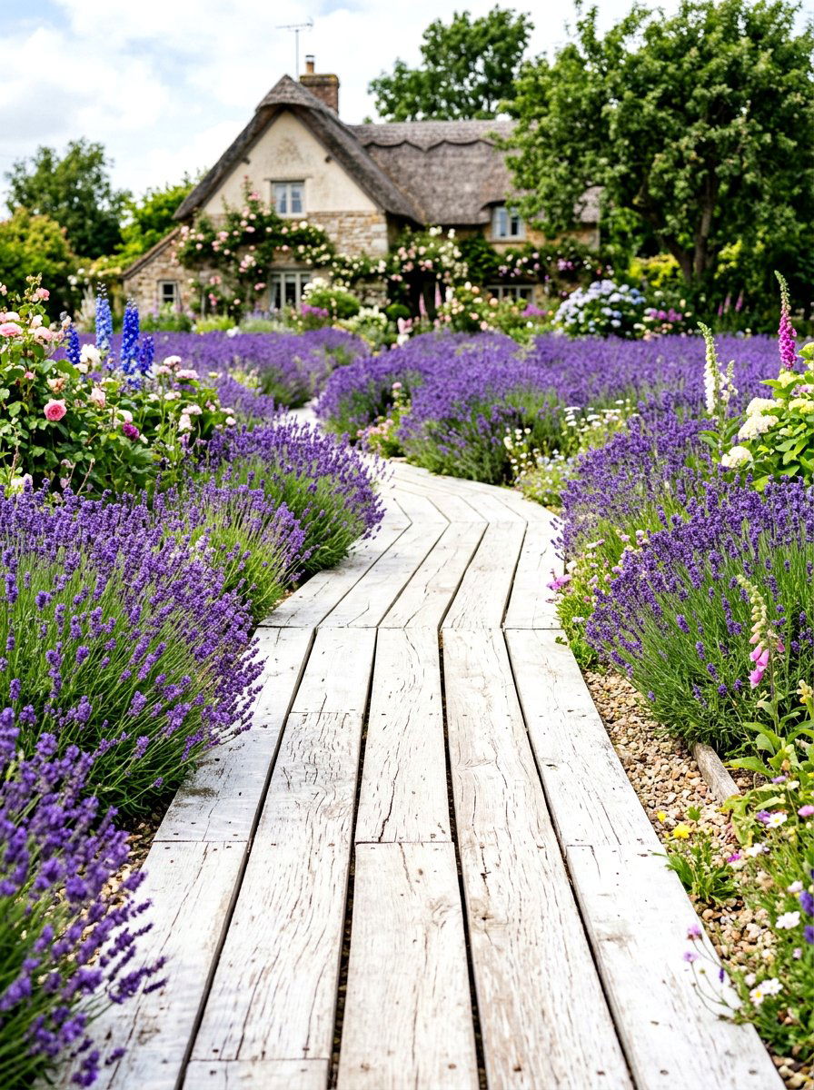 Whitewashed Wood Path - 30 boardwalk garden path ideas