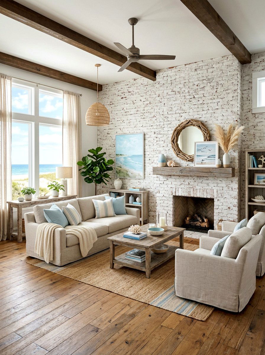 Whitewashed brick wall living room - 30 exposed brick living room ideas