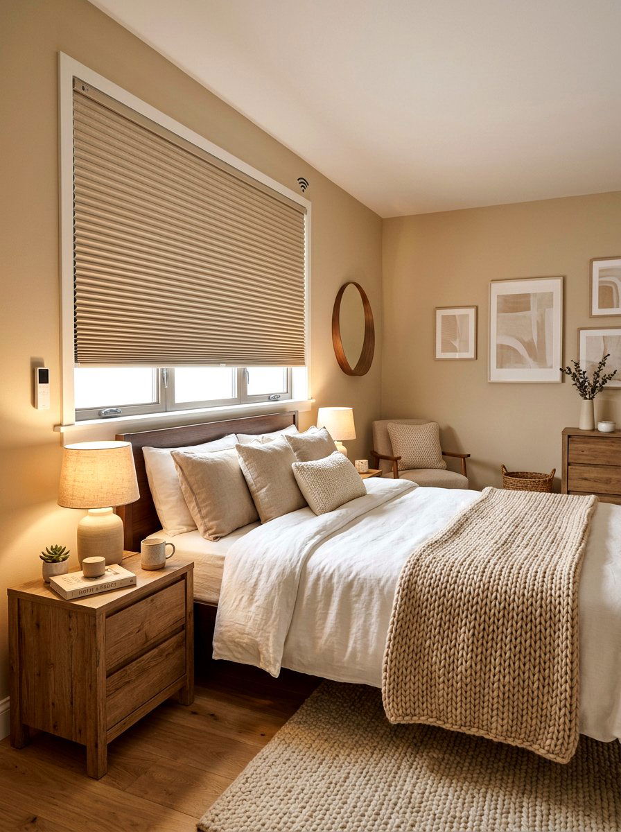 Wi Fi Enabled Pleated Shades Cozy Bedroom - 30 smart shade bedroom ideas