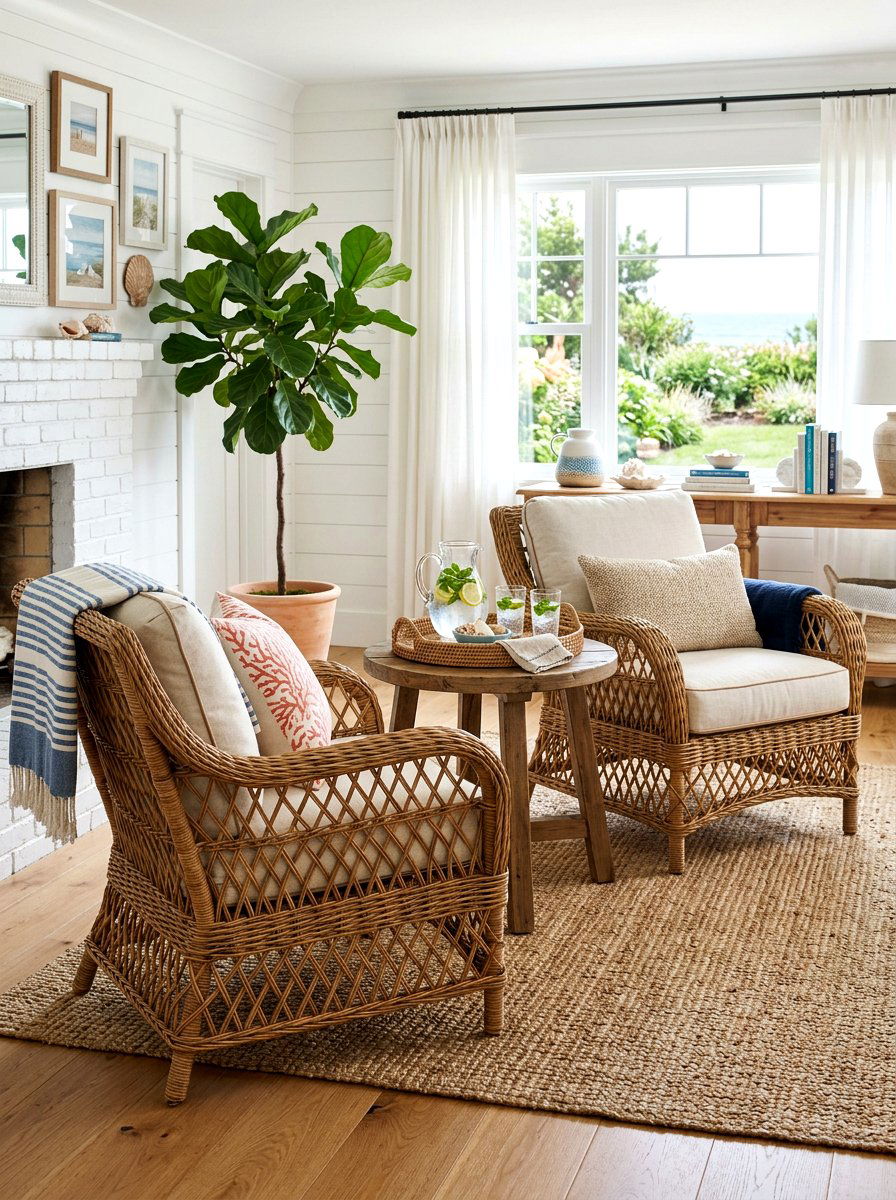 Wicker Armchair Seating Area - 30 Nancy Meyers patio ideas