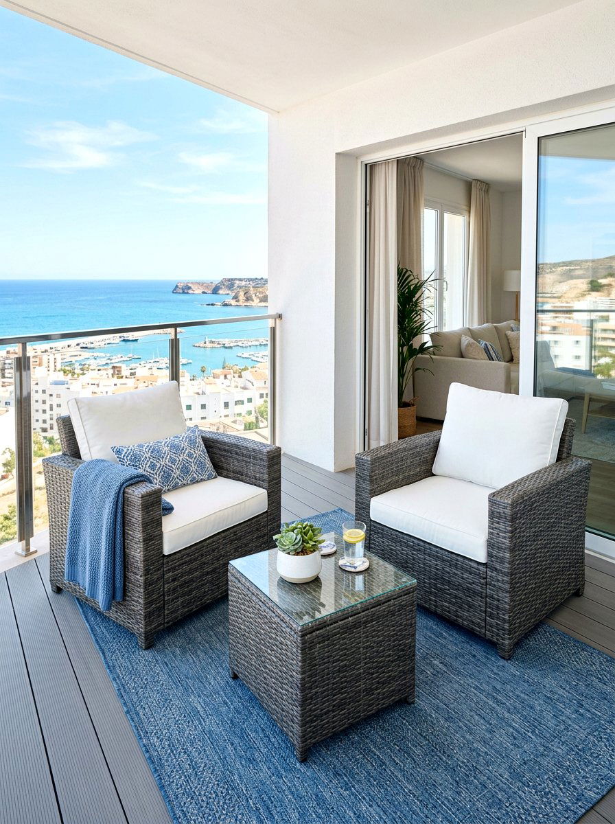 Wicker Balcony Furniture Set - 30 balcony cafe apartment ideas