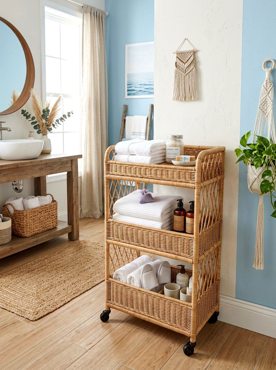 Wicker Basket Bathroom Cart - 30 aesthetic bathroom cart ideas