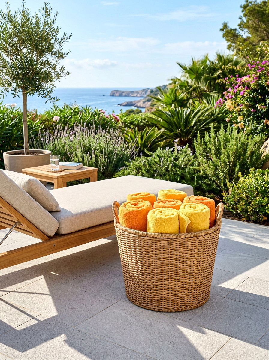 Wicker Basket Bin - 30 outdoor towel storage ideas