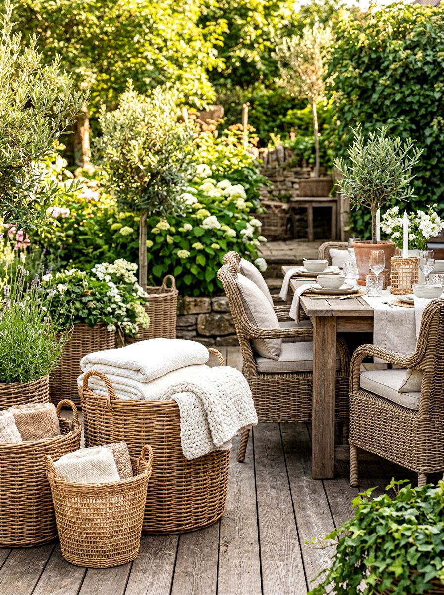 Wicker Basket Decor Theme - 30 Nancy Meyers outdoor dining ideas