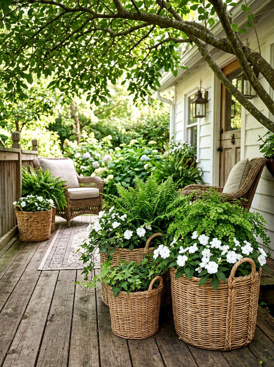 Wicker Basket Front Porch Flower Pots - 30 front porch flower pot ideas