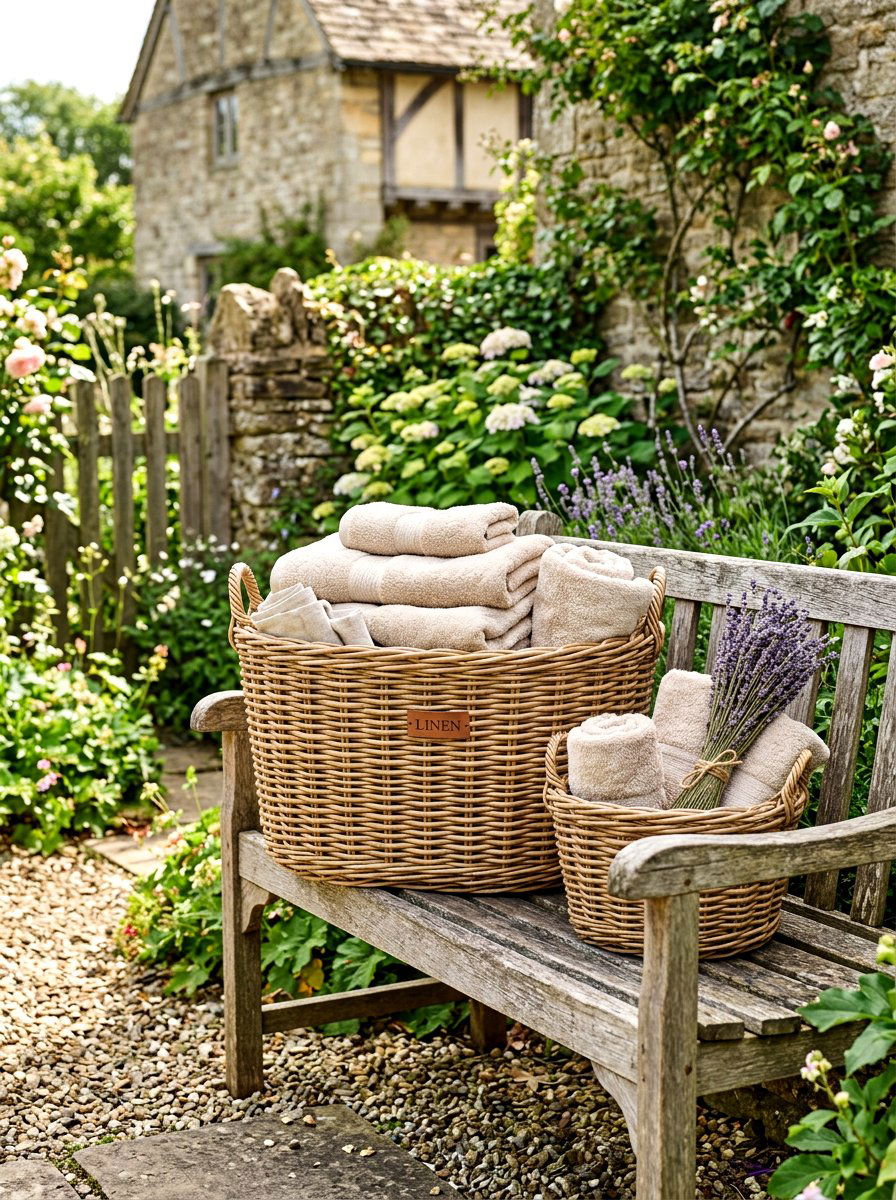 Wicker Basket Linen Storage - 30 linen closet ideas