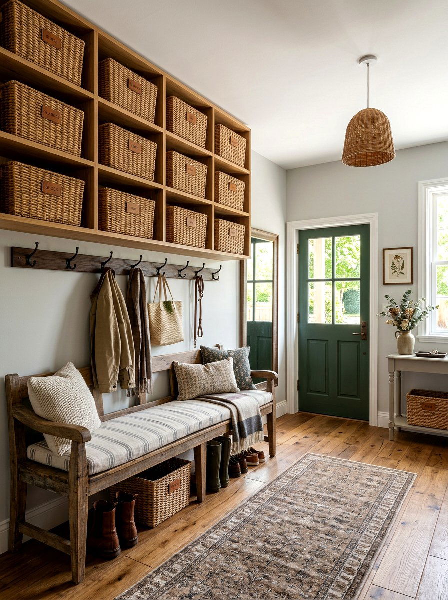 Wicker Basket Organization - 30 English mudroom ideas
