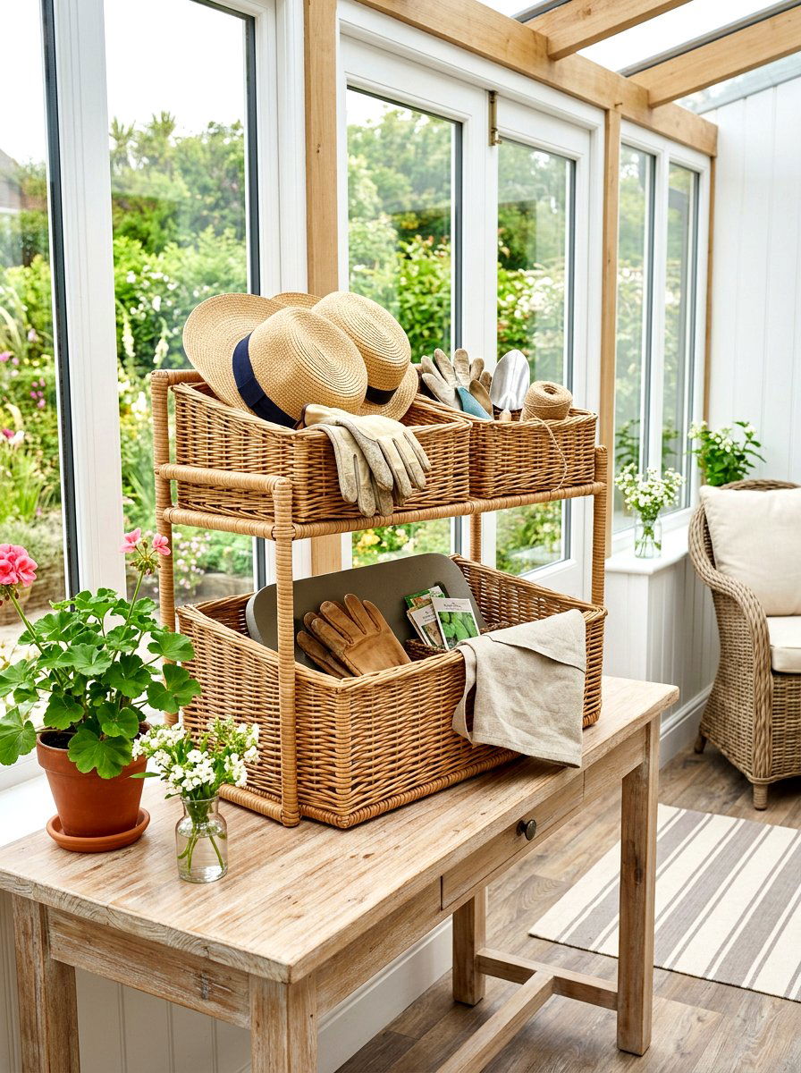 Wicker Basket Organizer - 30 garden tool organizer ideas
