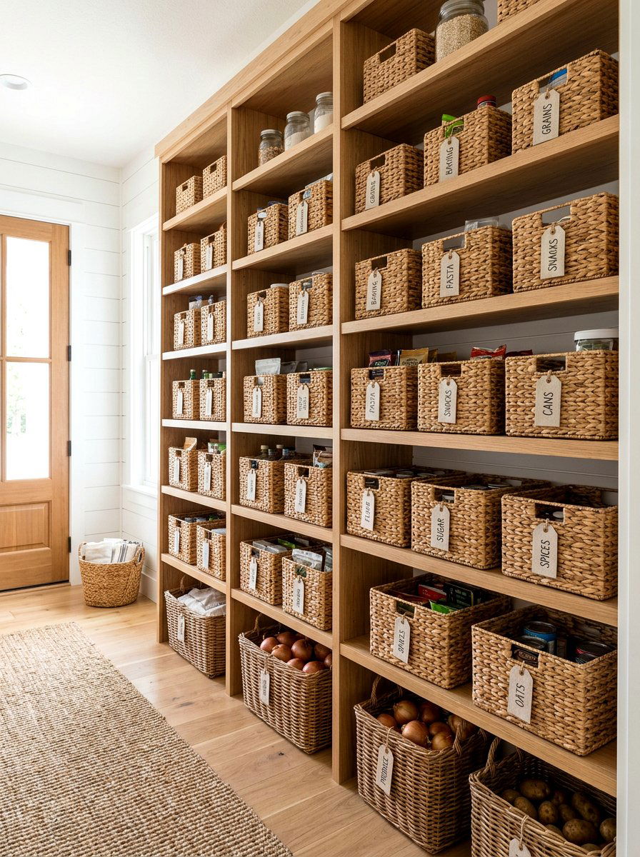 Wicker Basket Pantry Shelving - 30 pantry shelving layout ideas