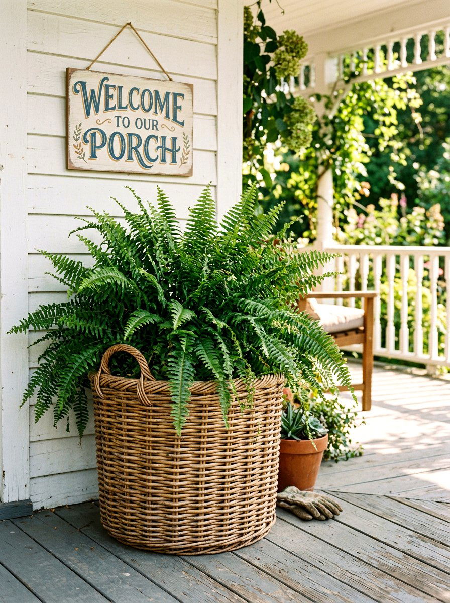 Wicker Basket Planter - 30 front porch spring refresh ideas