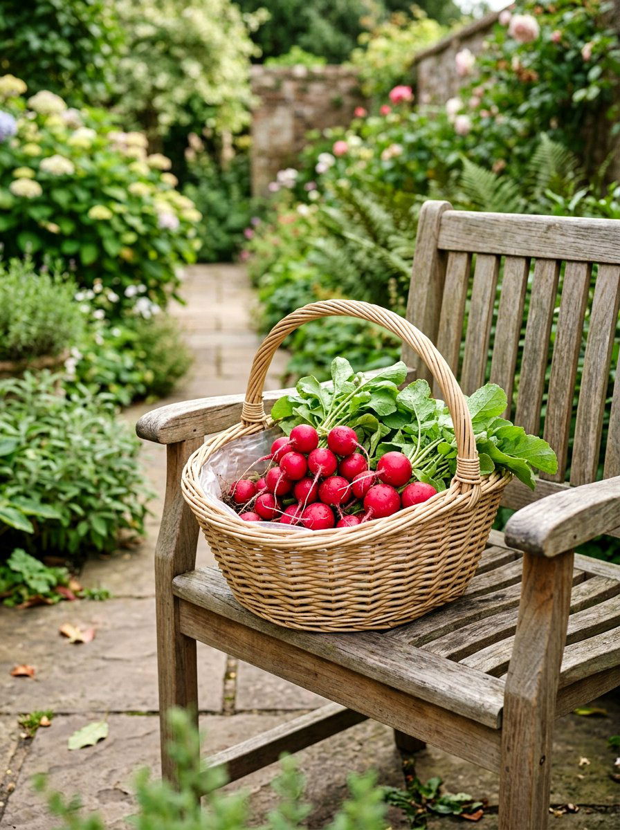 Wicker Basket Radish - 30 container vegetable garden ideas