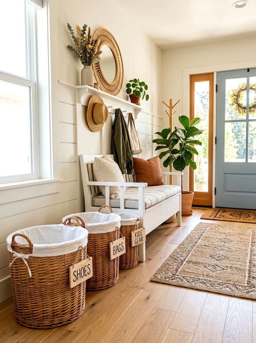 Wicker Basket Recycling Sorter - 30 recycling station ideas