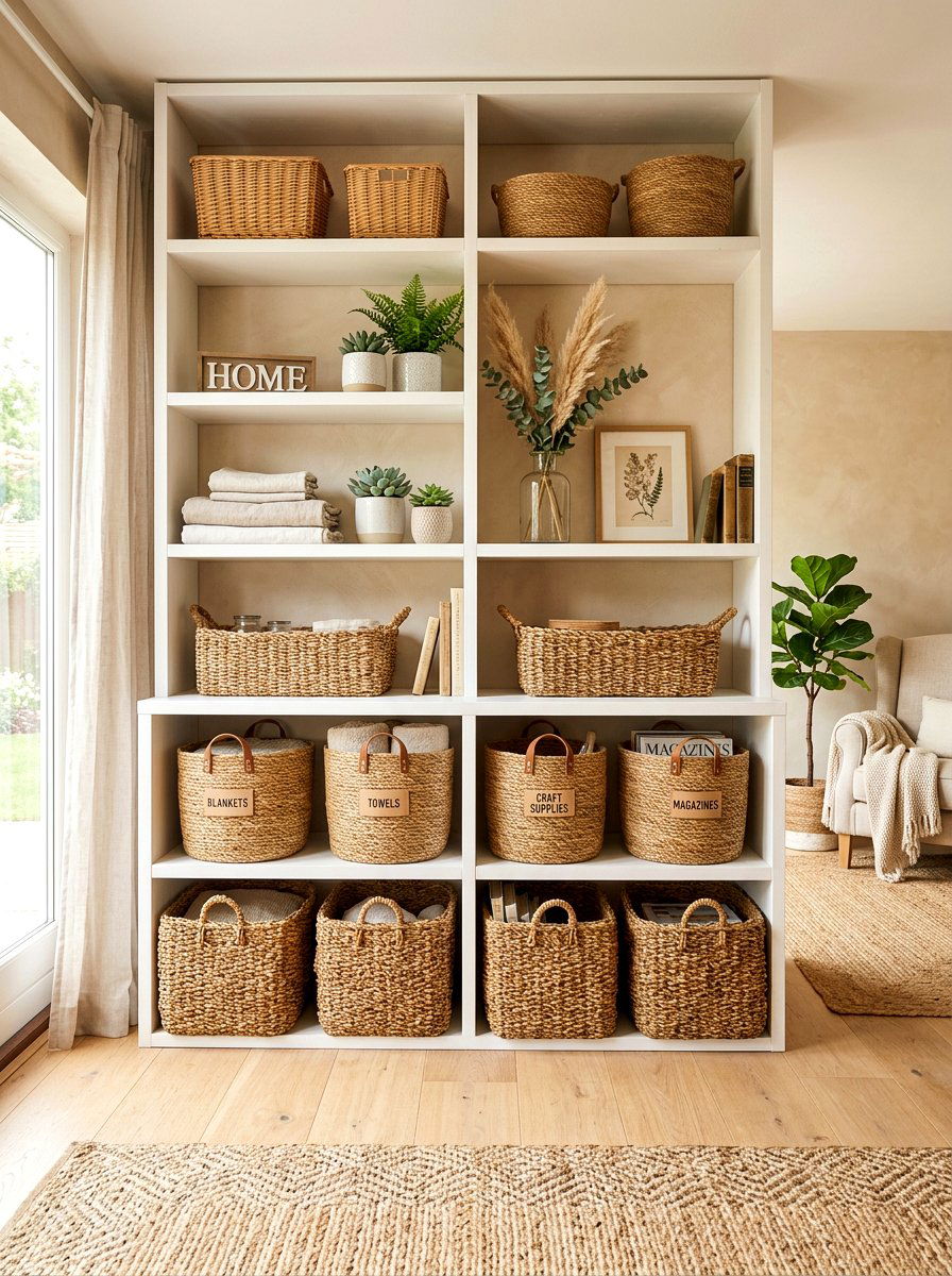 Wicker Basket Storage - 30 shelfie styling ideas