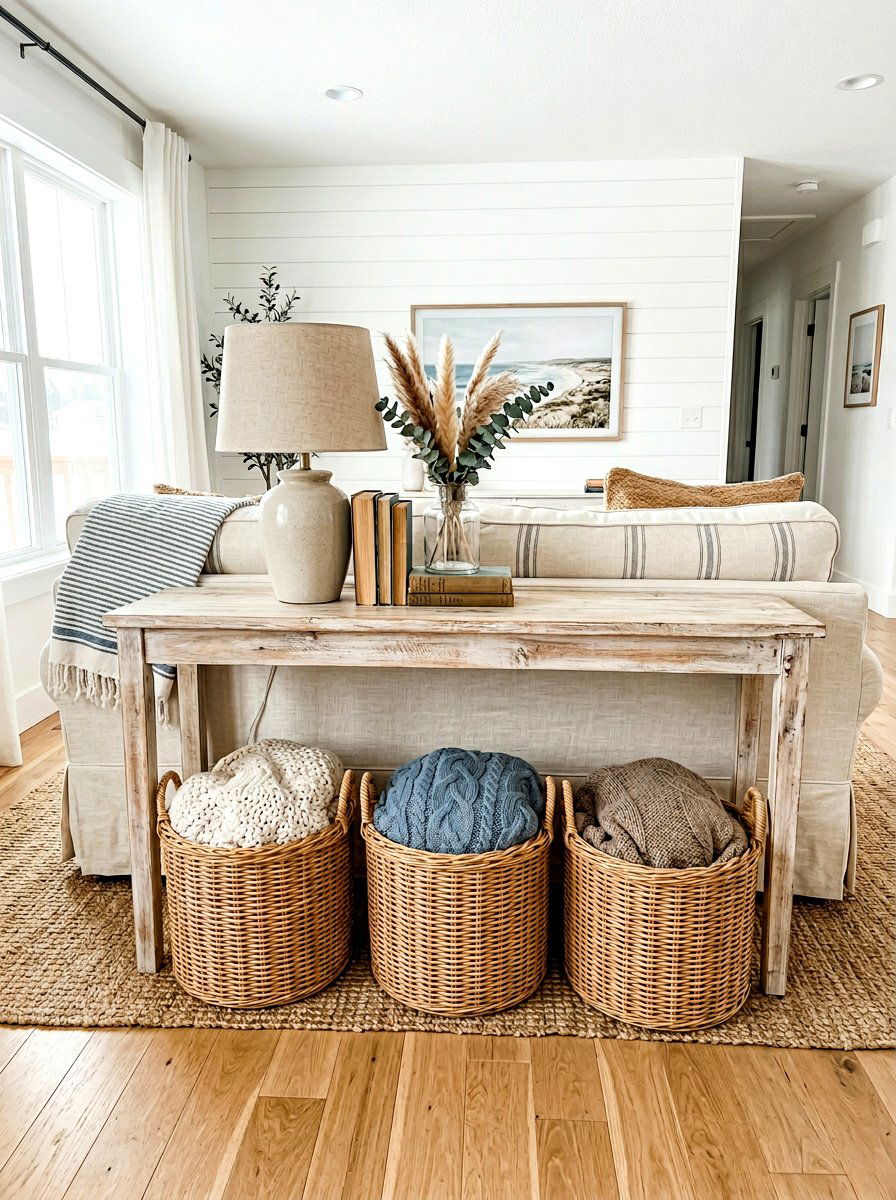 Wicker Basket Storage - 30 behind sofa decor ideas