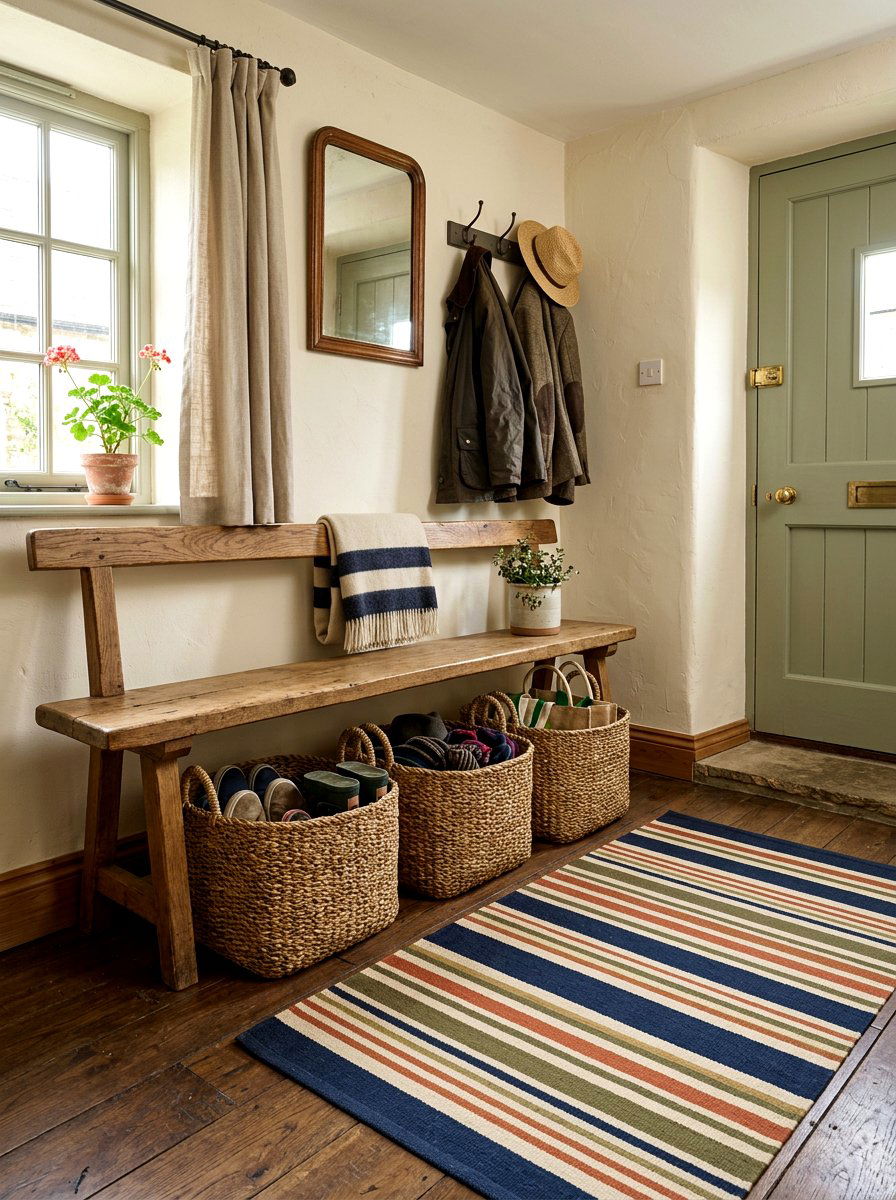 Wicker Baskets Under Bench - 30 small entry storage ideas