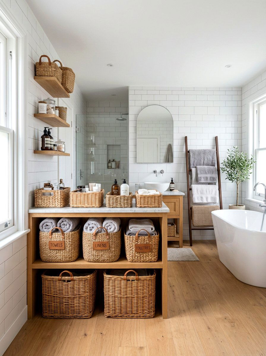 Wicker Bathroom Basket - 30 reusable storage ideas
