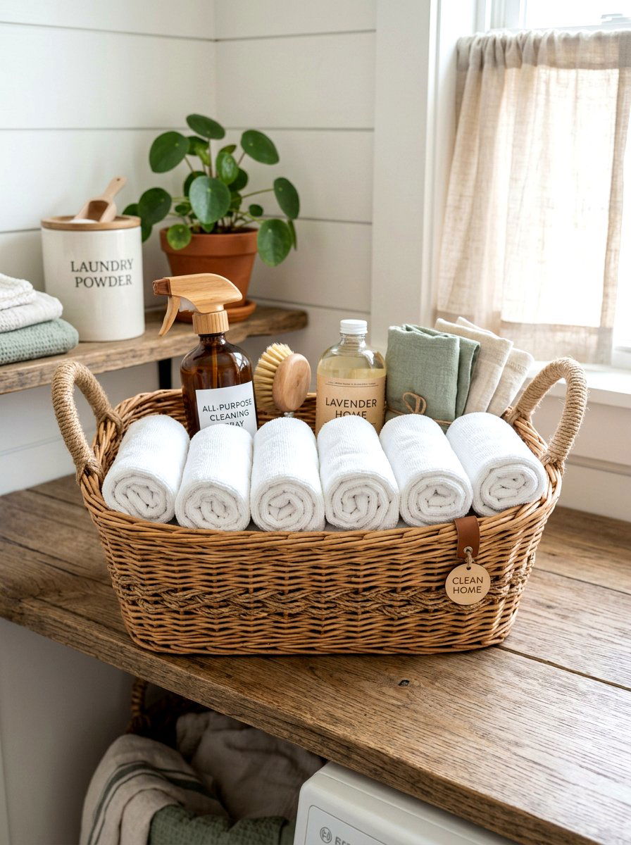 Wicker Cleaning Basket - 30 organizing cleaning supplies ideas