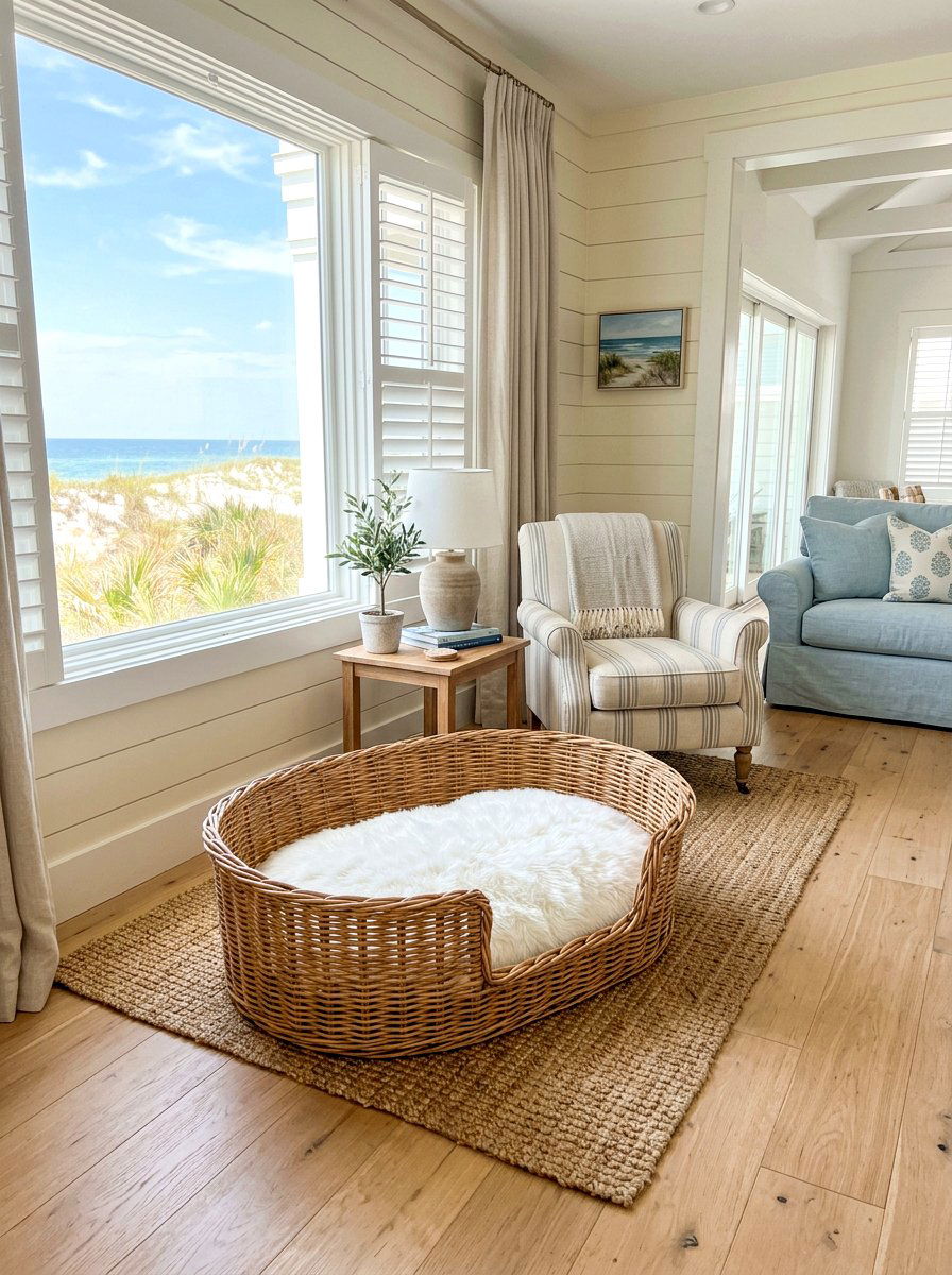 Wicker Dog Basket - 30 pet corner living room ideas