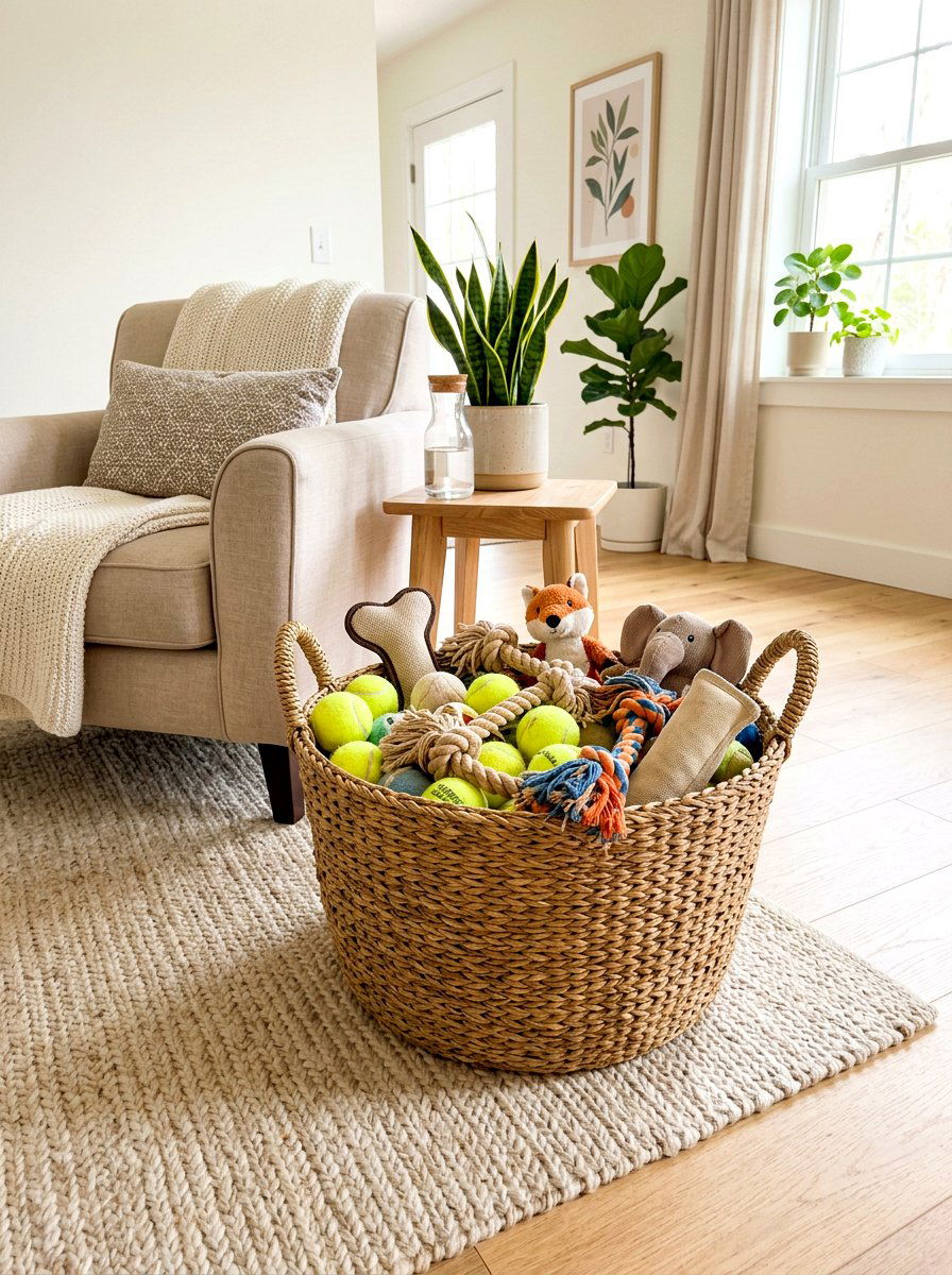 Wicker Dog Toy Basket - 30 dog room storage ideas