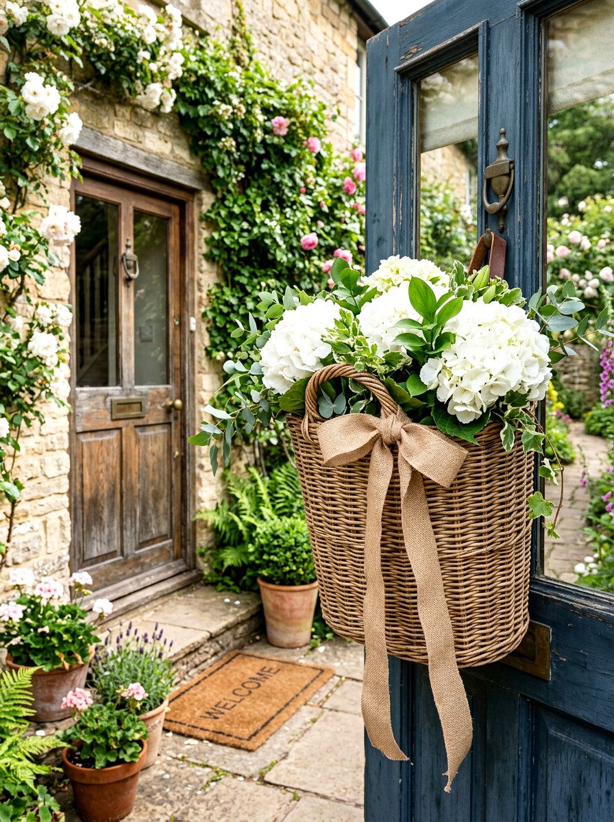 Wicker Entry Basket - 30 spring front entry ideas