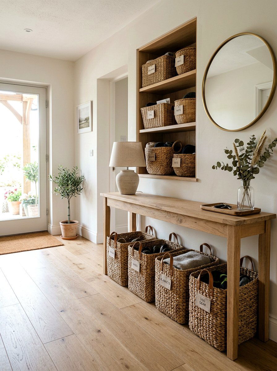 Wicker Entryway Baskets - 30 coastal entryway ideas