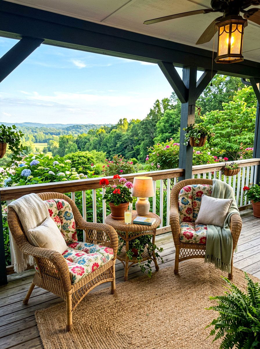 Wicker Furniture Porch Setting - 30 English cottage front porch ideas