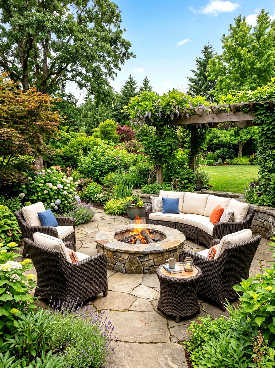 Wicker Furniture Set Around Fire Pit - 30 fire pit seating ideas