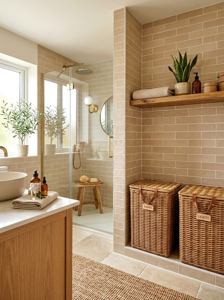 Wicker Laundry Basket Nook - 30 laundry basket storage ideas