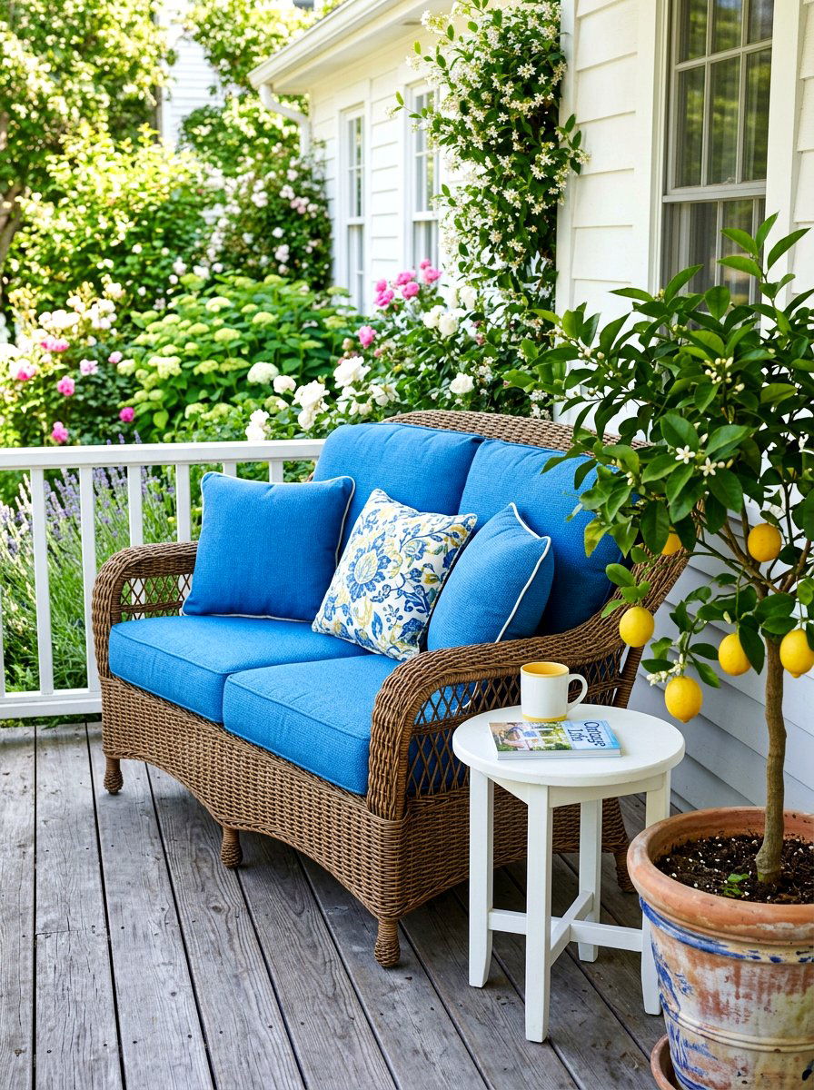 Wicker Loveseat With Blue Cushions - 30 all weather wicker patio ideas
