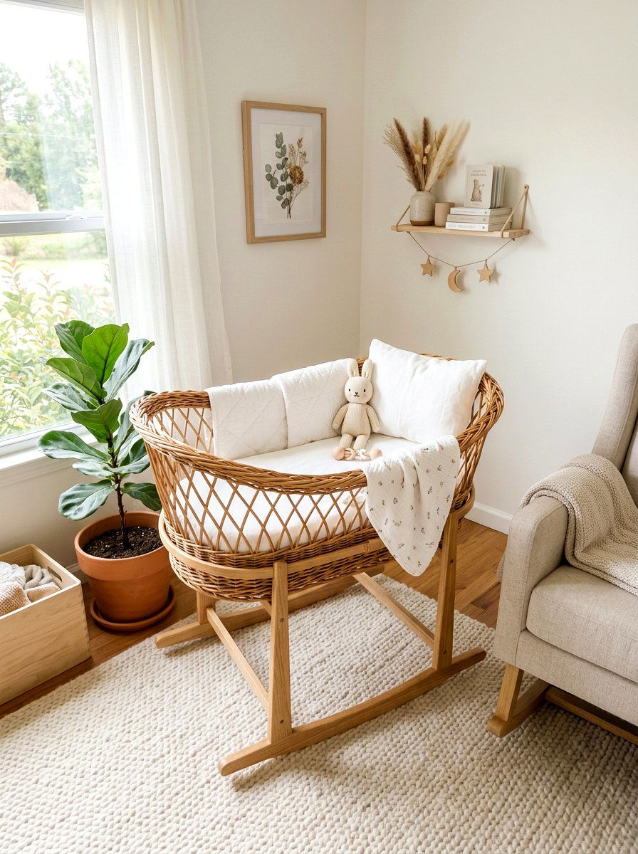 Wicker Nursery Bassinet - 30 vintage baby room ideas