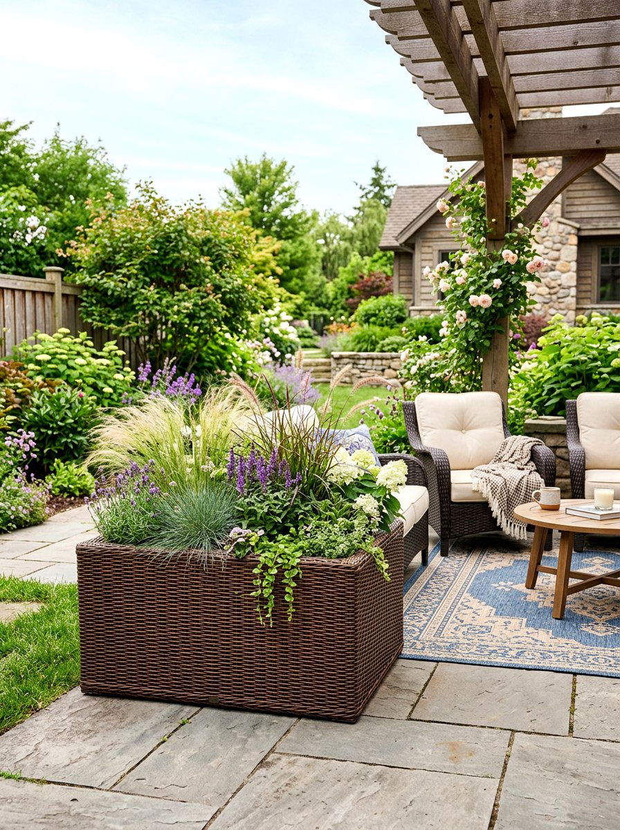 Wicker Outdoor Planter Bed - 30 elevated garden bed ideas