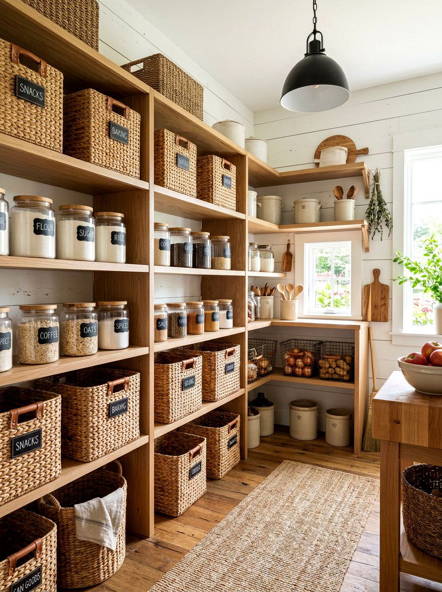 Wicker Pantry Baskets - 30 pantry basket organization ideas