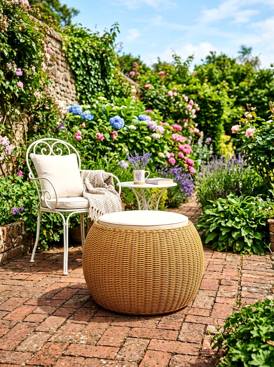 Wicker Patio Pouf - 30 outdoor pouf lounge ideas