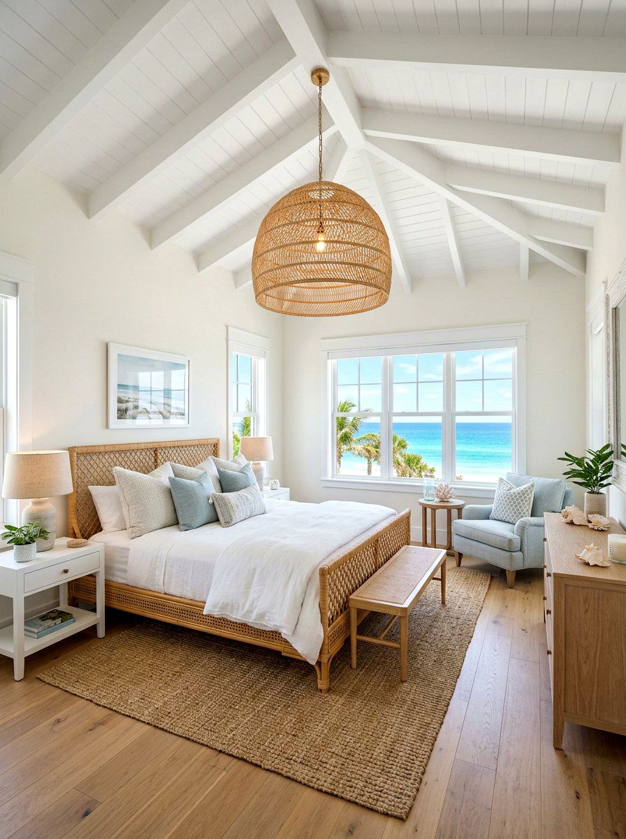 Wicker Pendant Light - 30 Hamptons bedroom ideas