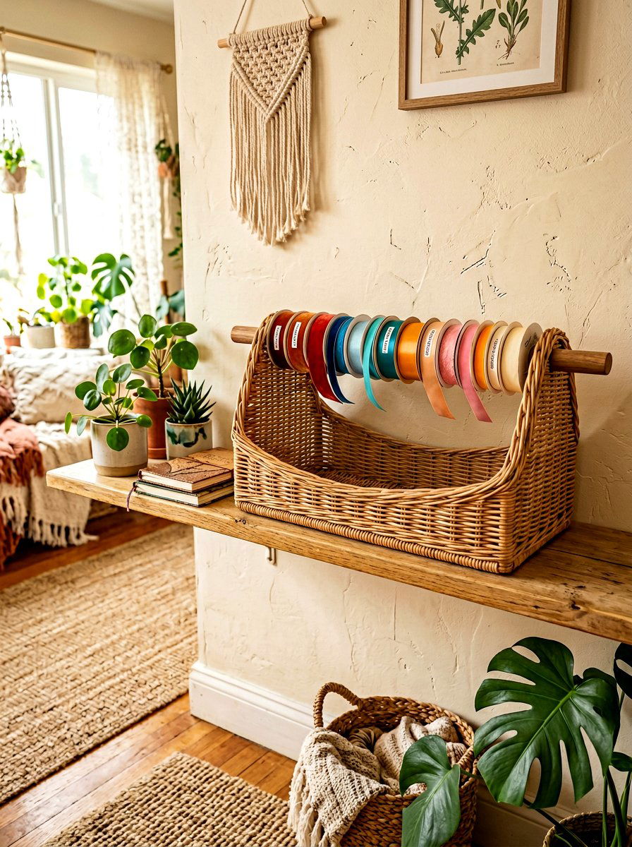 Wicker Ribbon Bin - 30 ribbon storage ideas