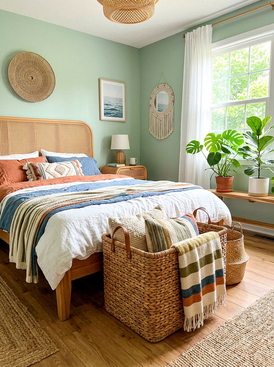 Wicker Storage Basket - 30 flower market bedroom ideas