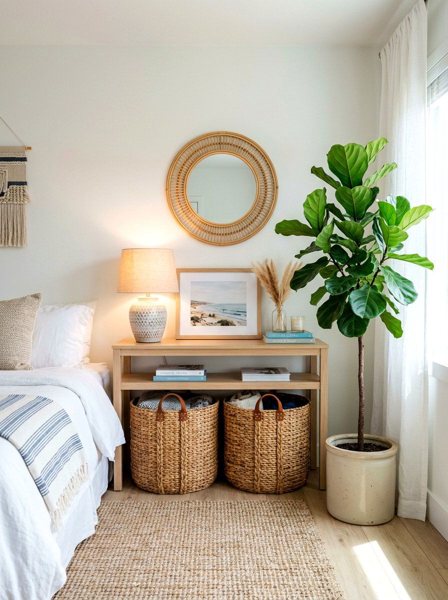 Wicker Storage Baskets - 30 coastal grandmother bedroom ideas
