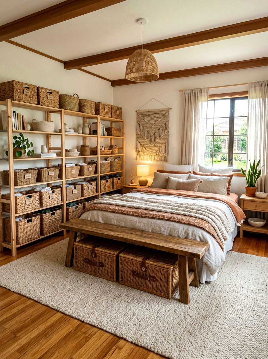 Wicker Storage Baskets - 30 cottage romantic bedroom ideas