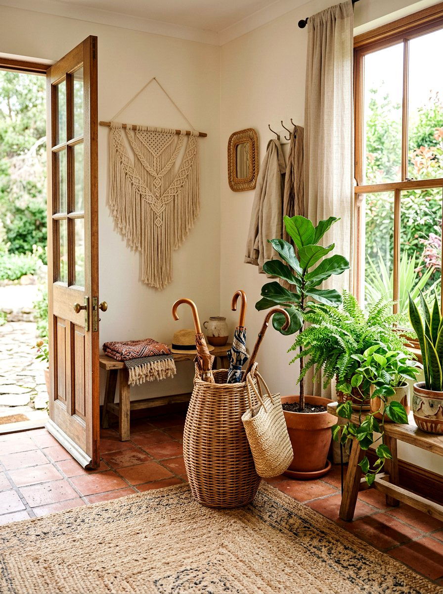 Wicker Umbrella Basket - 30 umbrella stand ideas