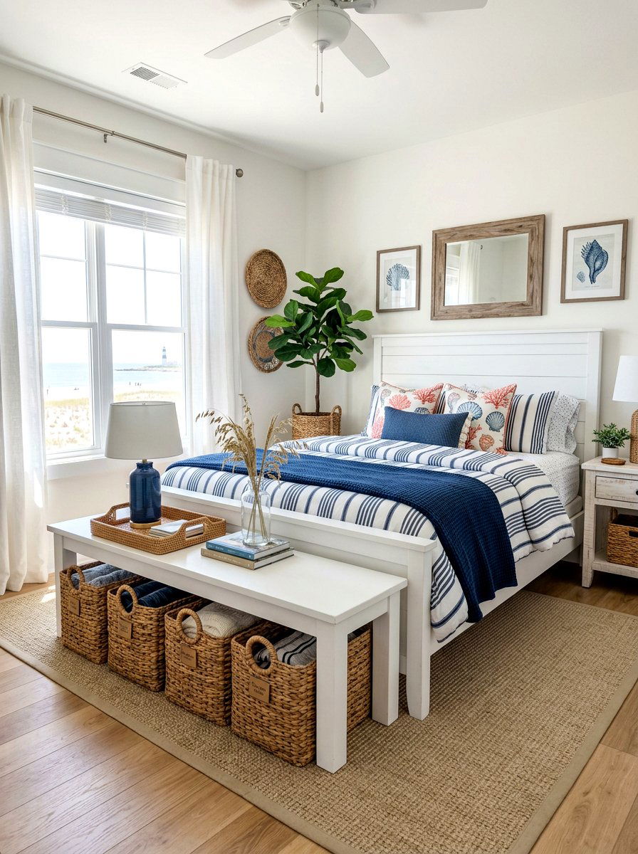 Wicker basket bedroom - 30 coastal prep bedroom ideas