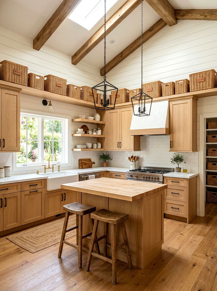 Wicker basket cabinet storage - 30 rental kitchen ideas