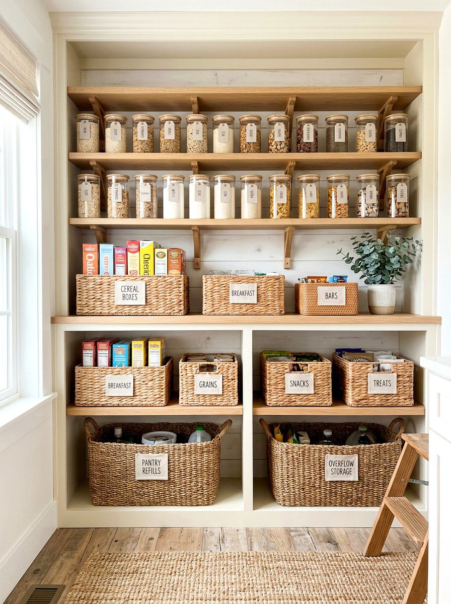 Wicker basket cereal pantry - 30 cereal station pantry ideas