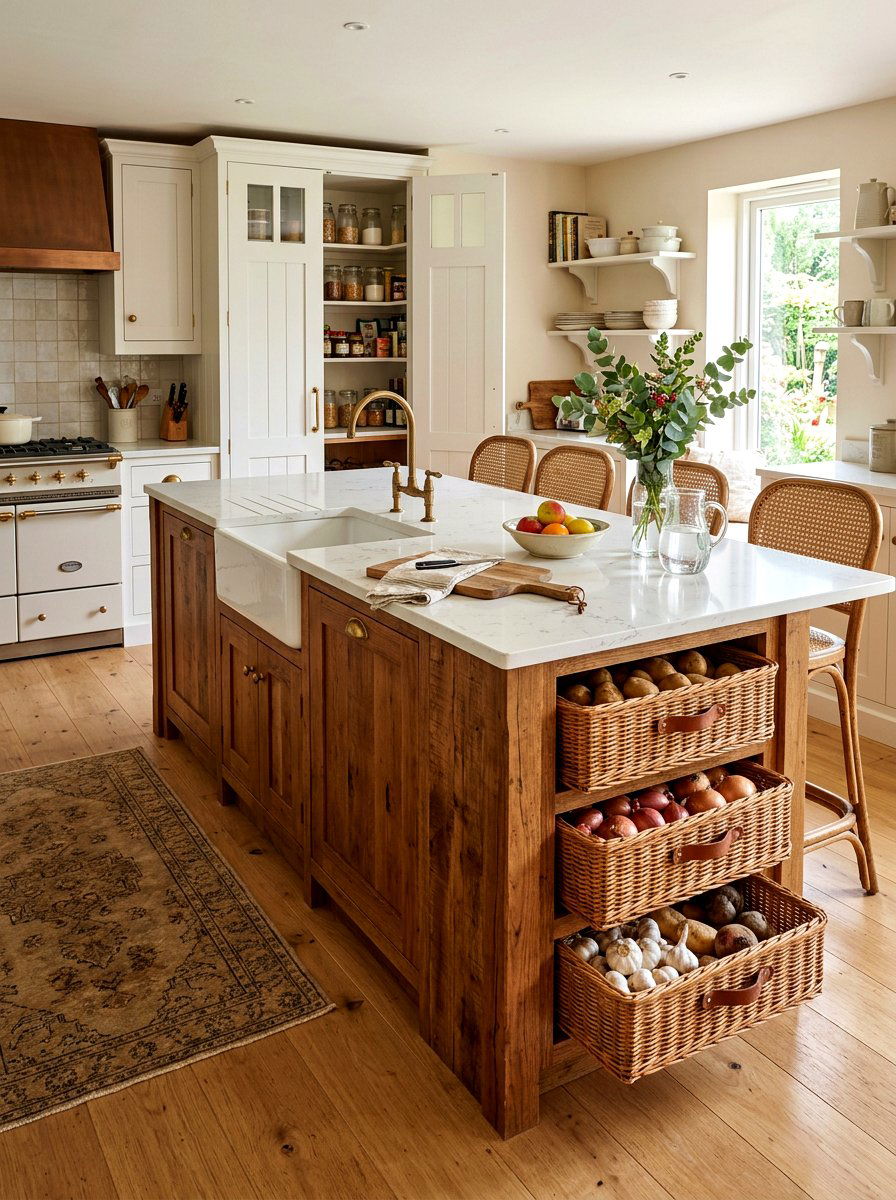 Wicker basket drawer - 30 island end cap ideas