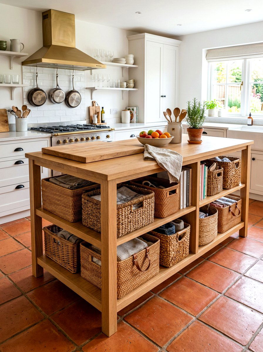 Wicker basket storage - 30 cottagecore kitchen ideas