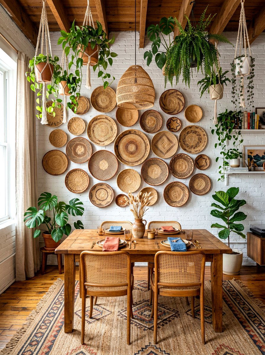 Wicker basket wall - 30 flea market decor ideas