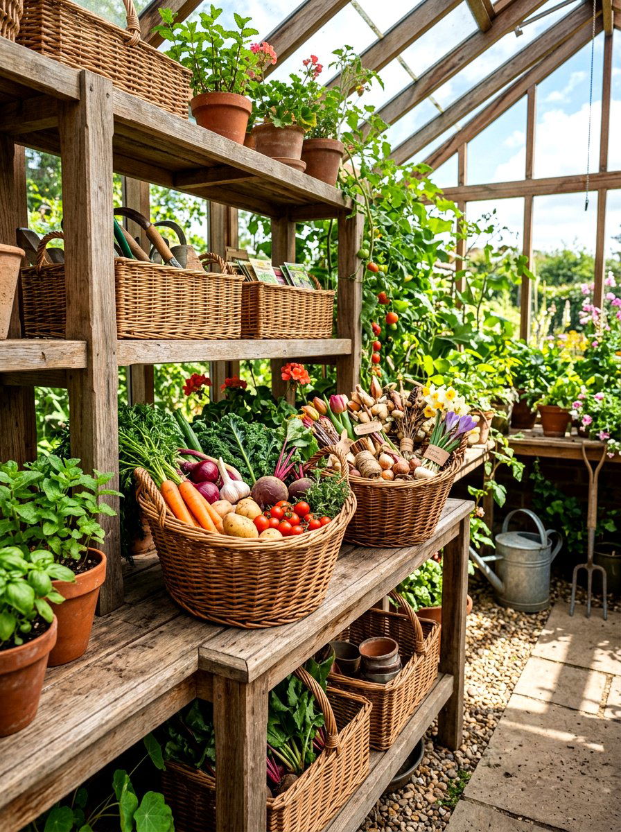 Wicker basket - 30 greenhouse storage ideas